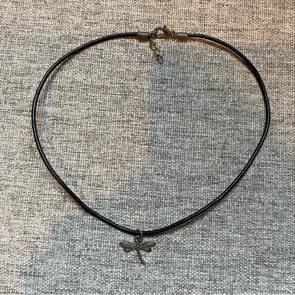 Black Choker Necklace with Dragonfly Pendant